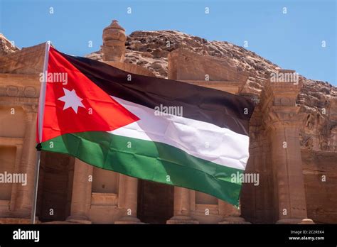 The Jordan Flag In Petra Stock Photo Alamy