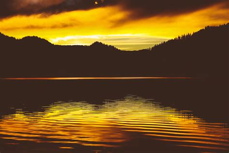 Wallpaper Lake Sunset Skyline Sky Reflection Hd Widescreen High