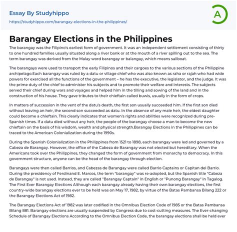 Barangay Elections In The Philippines Essay Example Studyhippo Com My XXX Hot Girl