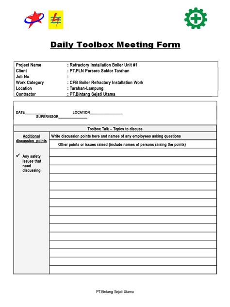 Toolbox Talk Sign Sheet