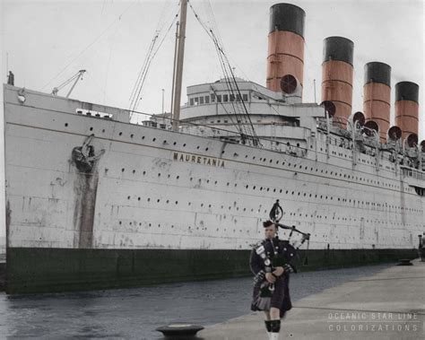 A Bagpiper Greeting The Rms Mauretania On 4th July 1935 In Rosyth