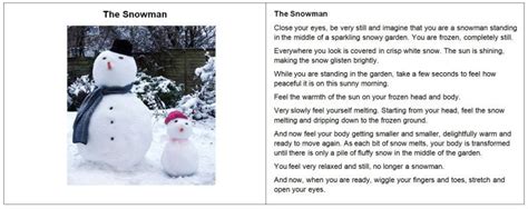 The Snowman Relaxation Script Yoga For Kids Relaxation