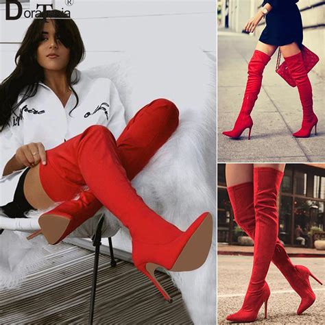 Doratasia Ins 31 43 Sexy Red Thigh High Boots Women 2020 Over The Knee
