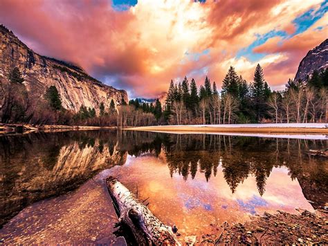 Romantic Landscape Beautiful Sunsets Merced River Yosemite National Park Hd Wallpaper full ...
