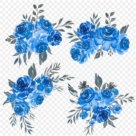 Watercolor Floral Arrangement Vector Png Images Watercolor Set Of Floral Blue Frame Arrangement