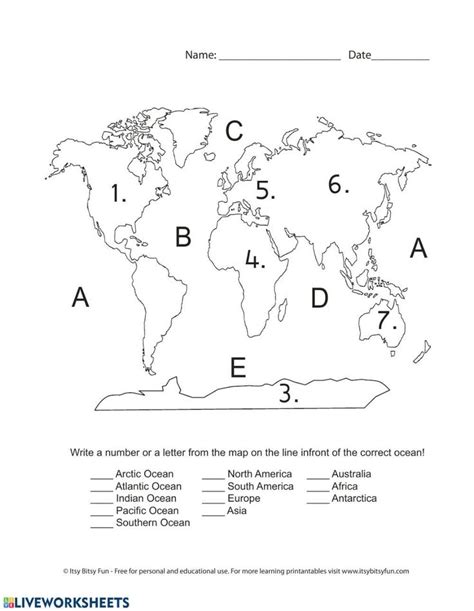 Free Printable Continents And Oceans Worksheet