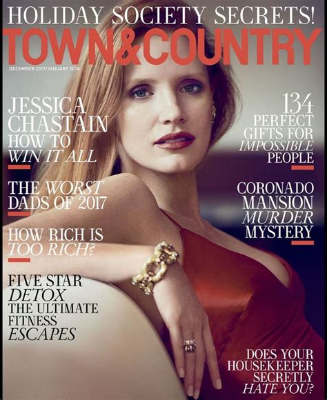 The Cover Of Town And Country Magazine Featuring A Woman In Red Dress And
