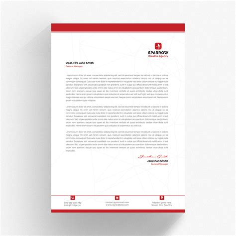 White Letterhead Template With Red Header And Footer And Geometric