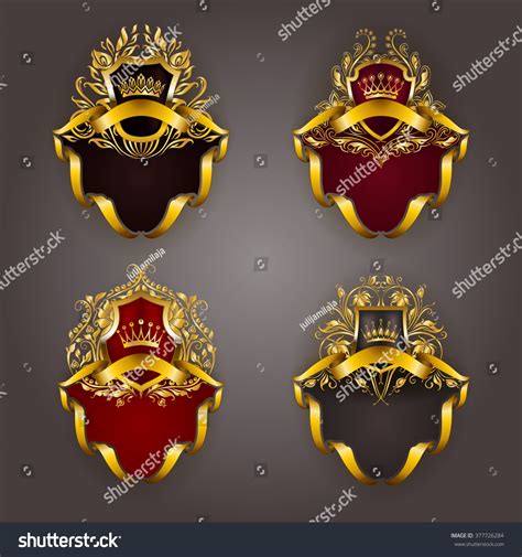 Set Gold Royal Shields Graphic Design Stock Vector Royalty Free 377726284
