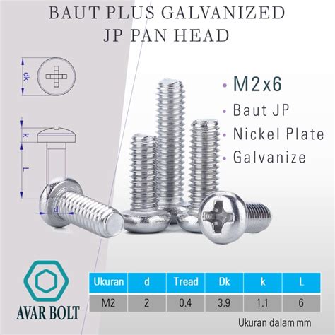 Baut Plus M2x6 Galvanize Nickel Plate Screw Bolt Baut Jp Galvanis Jkt