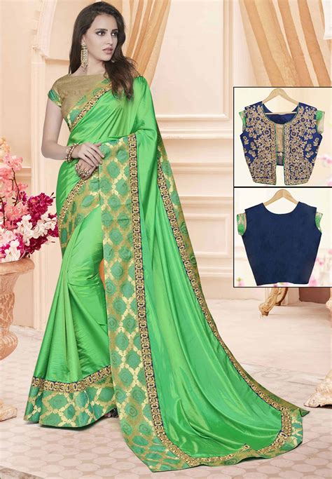 Online Fashion Bazaar Green Two Tone Silk Embroidered Saree