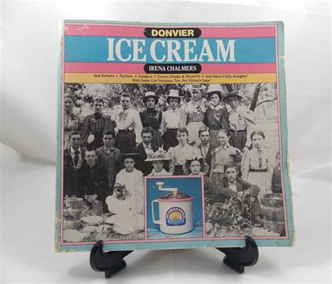 An Old Ice Cream Ad With People Around It On A White Tableclothed Background