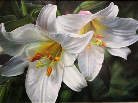 White Lily Original Oil Painting Wonderful Flowers By Lilya Guseva
