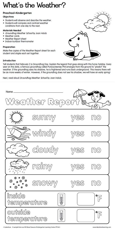 Kindergarten Science Lesson Plans Weather