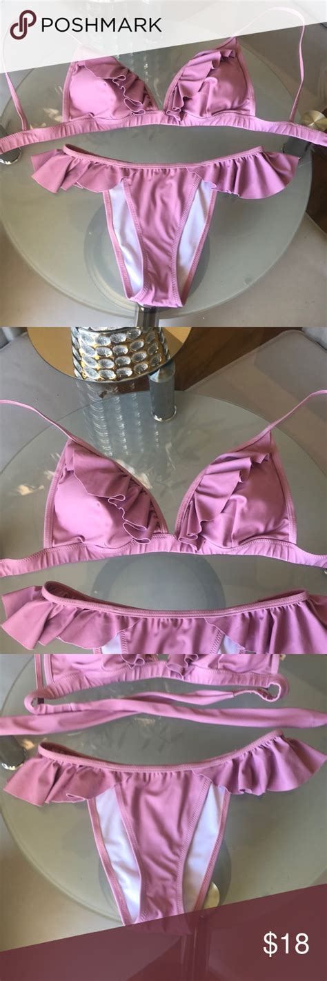 Pink Ruffle Triangle Bikini Set Triangle Bikini Set Bikinis Bikini Set
