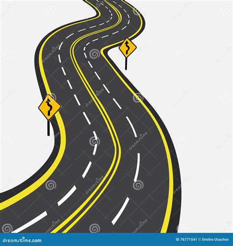 Curved Road With Yellow Markings Illustration Stock Vector