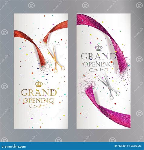 Red Ribbon And Scissors Design Element For Invitation Card To Grand