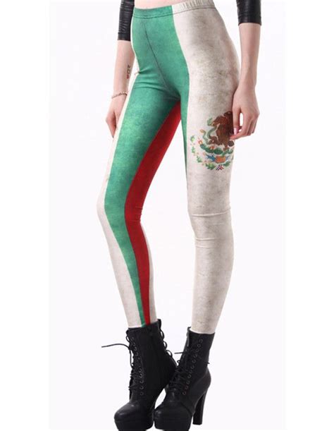 Cheap Womens Mexican Flag Print Leggings Spring And Fall Tight Pants Leggings Are Not Pants