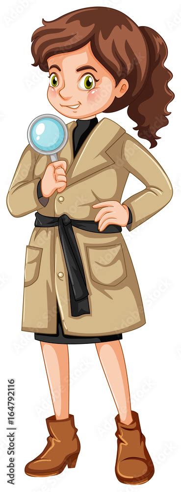 Female Detective With Magnifying Glass Stock Vector Adobe Stock