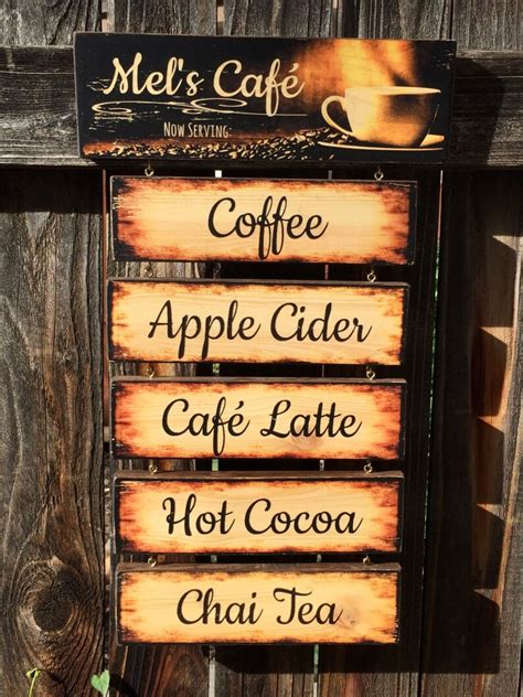 Personalized Cafe Sign Hanging Menu Now Serving Sign Wooden Etsy