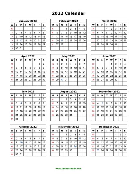 Free 2022 Printable Calendar Yearly Template In Pdf Word