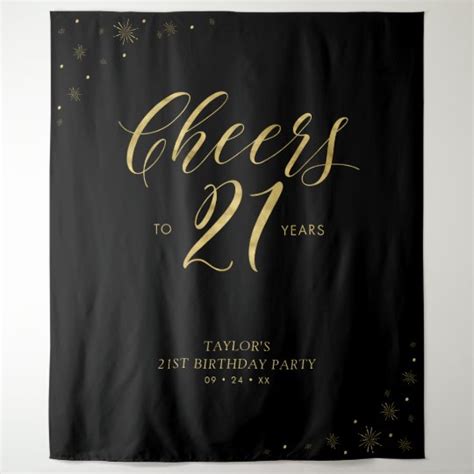 Cheers To 21 Years Gold And Black Birthday Party Tapestry