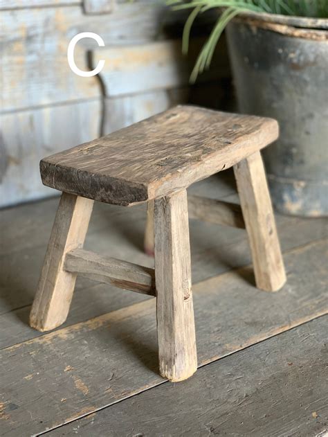 Small Antique Elm Wooden Stool Free Shipping