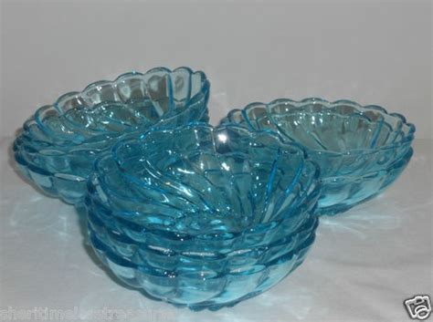 Vintage Hazel Atlas Blue Capri Swirl Glass Berry Bowls Piece Set