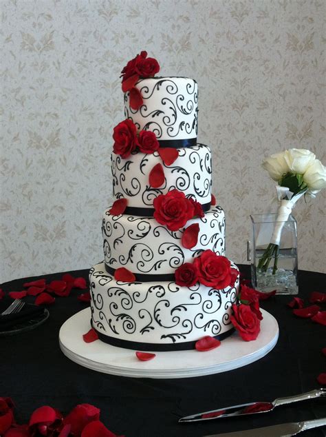Elegant Red Black And White Wedding Cake Event And Photo