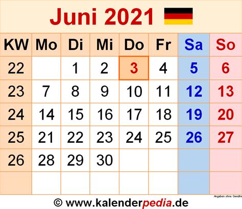 Kalender Juni 2021 Als Pdf Vorlagen
