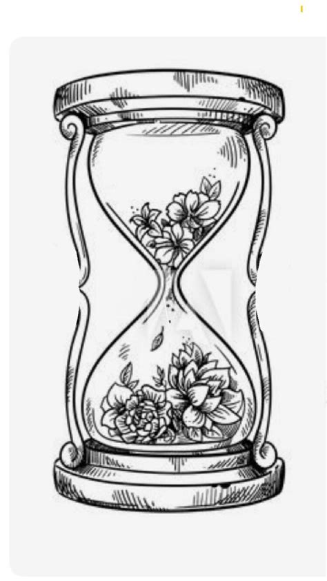 An Hourglass With Flowers And Leaves On The Inside Drawn By Hand In Pencil