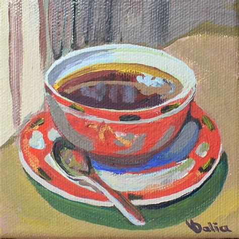 Tea Cup Original Painting Tea Time Acrylic Canvas Art Still Etsy