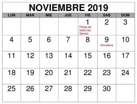 Calendario Noviembre 2019 Con Festivos Gratis Calendario