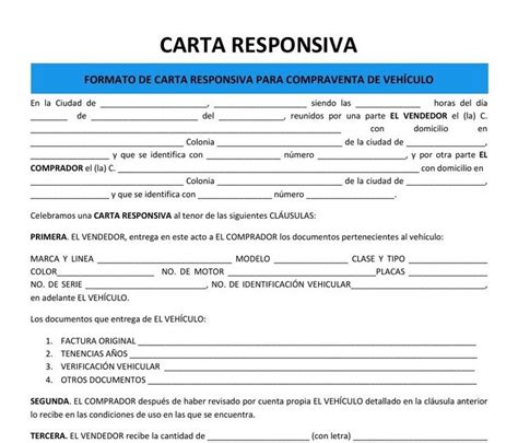 Carta Responsiva De Vehiculo En Word Escuela