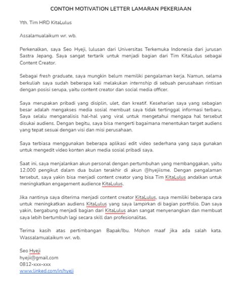 Contoh Motivation Letter Contoh Cover Letter Ini Bisa Bantu Agan