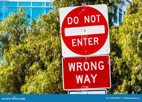 Do Not Enter Wrong Way Traffic Sign Posted On A Road Stock Image