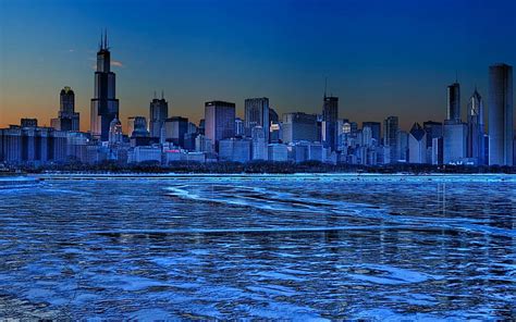 Hd Wallpaper Ice Blue Cityscape Of Lakefront Chicago Hdr Nature And
