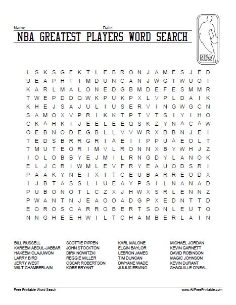 Basketball Word Search Puzzles Printable