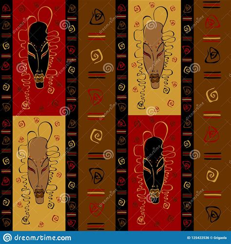 Seamless Pattern With Tribal African Masks Ethnic Ornament Vector