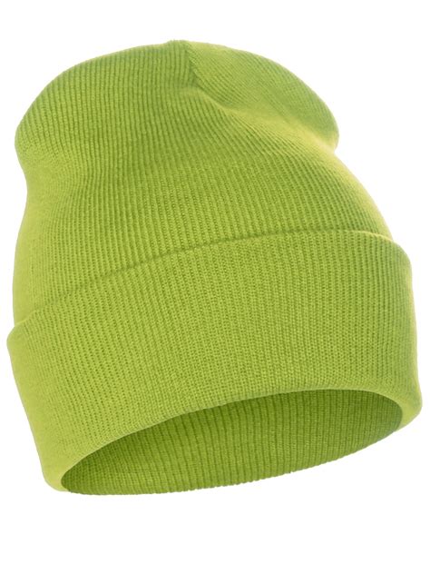 Classic Plain Cuffed Beanie Winter Knit Hat Skully Cap Neon Green