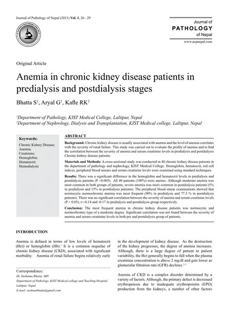 (PDF) Anemia in chronic kidney disease patients in ...