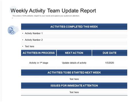 Weekly Activity Team Update Report Powerpoint Slides Diagrams