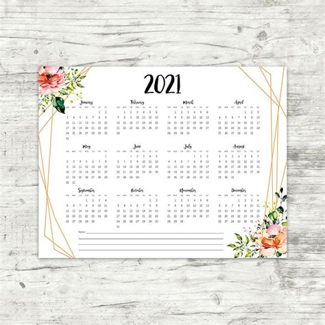 8.5x11 landscape full page may 2021 calendar. 2021 Year At A Glance Calendar | Geometric Floral | Printable Calendar | Floral printables, At a ...