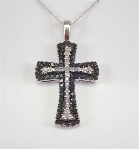 Black Diamond Cross Pendant Necklace White Gold 18 Chain Religious Charm