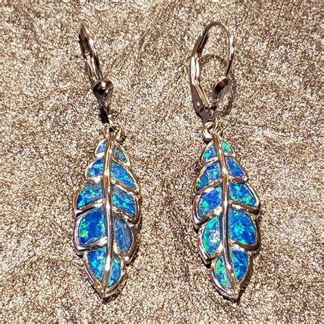 Blue Opal Earrings Dangly Leaf Earrings Greek Inspired Sterling Silver