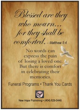 The following funeral prayers have been written to assist you in writing funeral prayers for your funeral services. NEW HOPE PUBLISHING - Memorial Funeral Programs and Prayer ...
