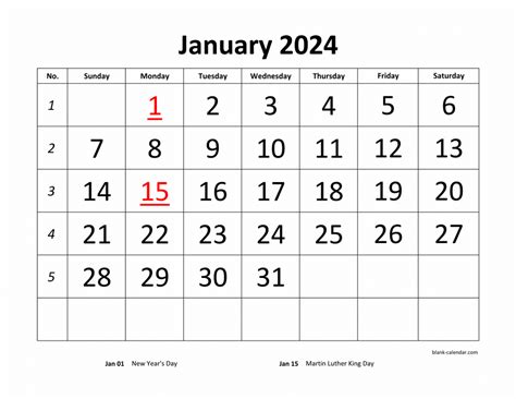 Free Download Printable January 2024 Calendar Large Font Design