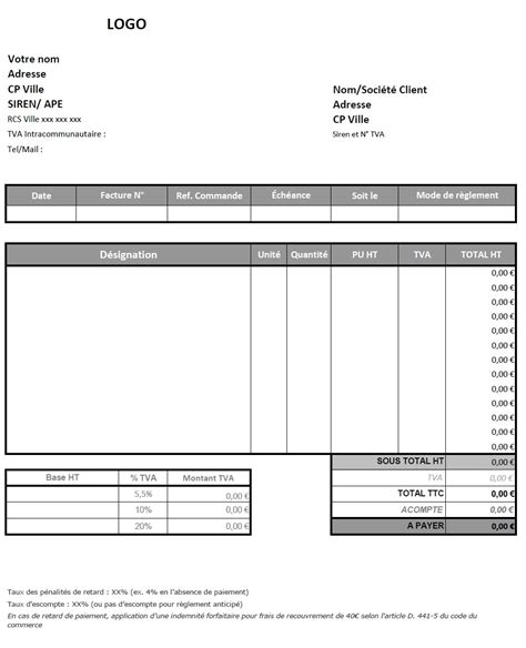 Facture Excel Template