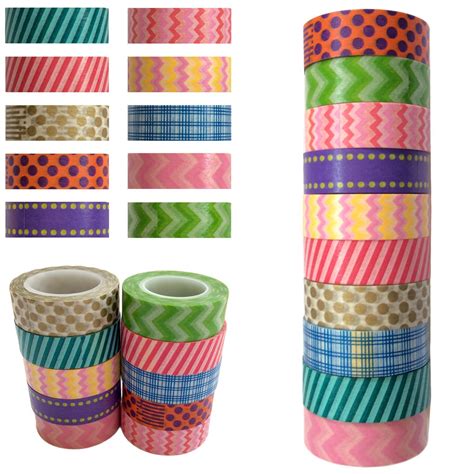 colorful washi masking tape set of 10 rolls wide japanese decorative paper tape with