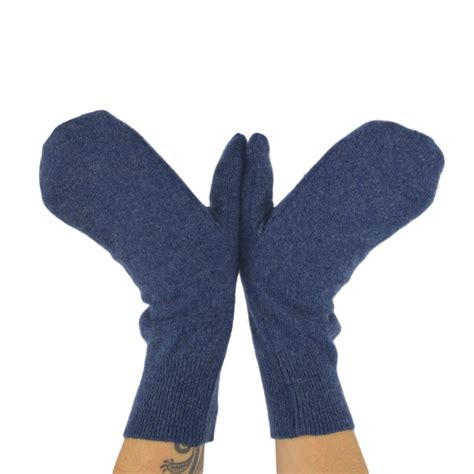 Upcycled Cashmere Mittens In Denim Blue Hand Made Upcycled
